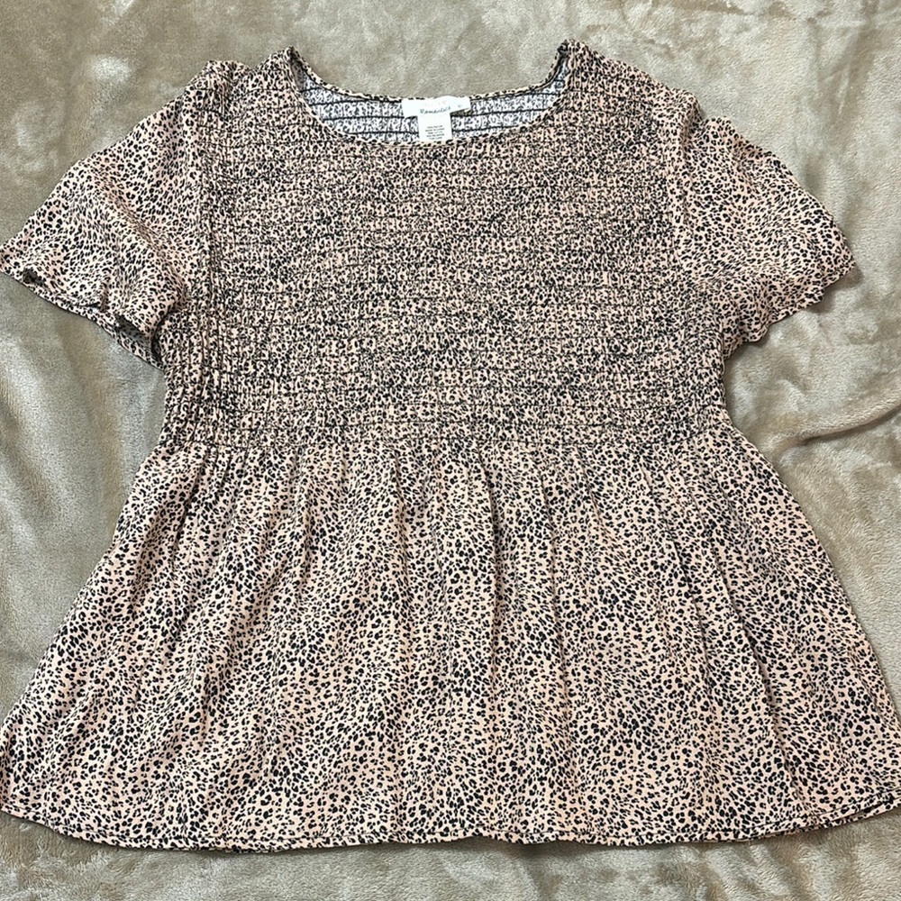 URBAN Romantics Tan Smocked Peplum Blouse with Flutter Sleeves